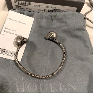 [Alexander McQueen] SilverTone Crystal Twin Skull Bracelet